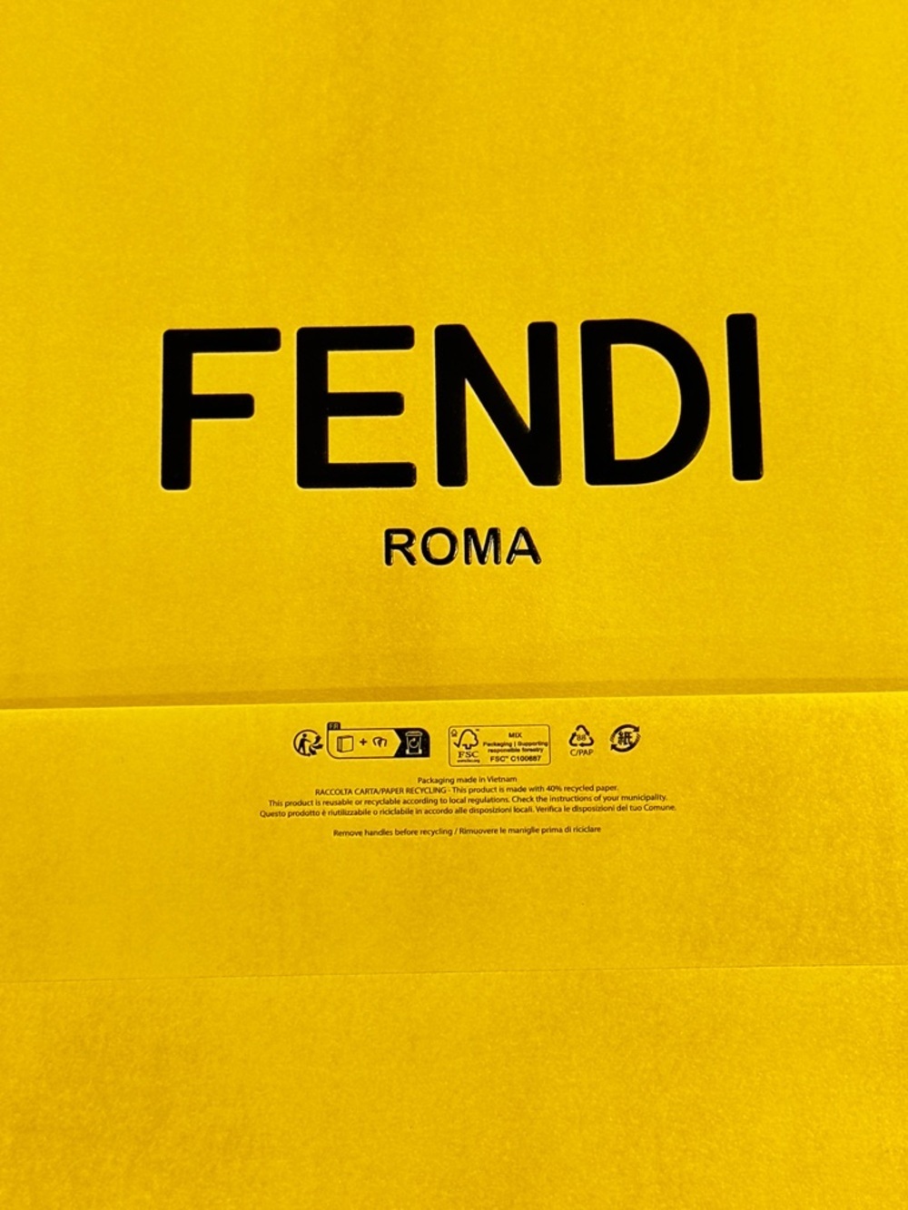 FENDI Roma Reusable Paper Shopping Gift Bag Yellow Size 15.5 “ By 16.5” - Picture 4 of 9